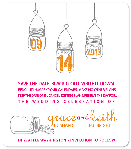 "Hanging Mason Jars" Save the Date Magnet